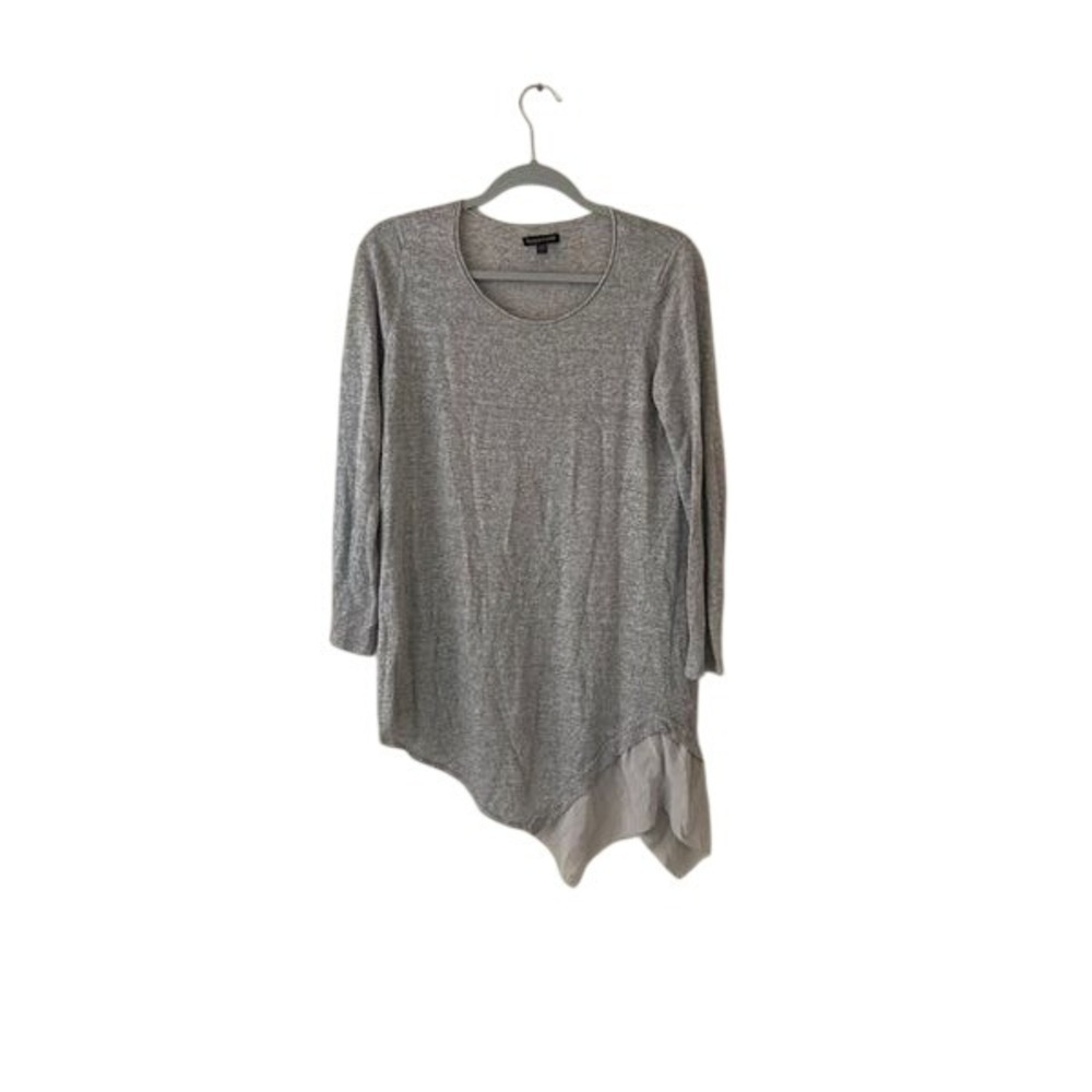 Eileen Fisher Grey Linen Silk Asymmetrical Hem Tunic Top Size M